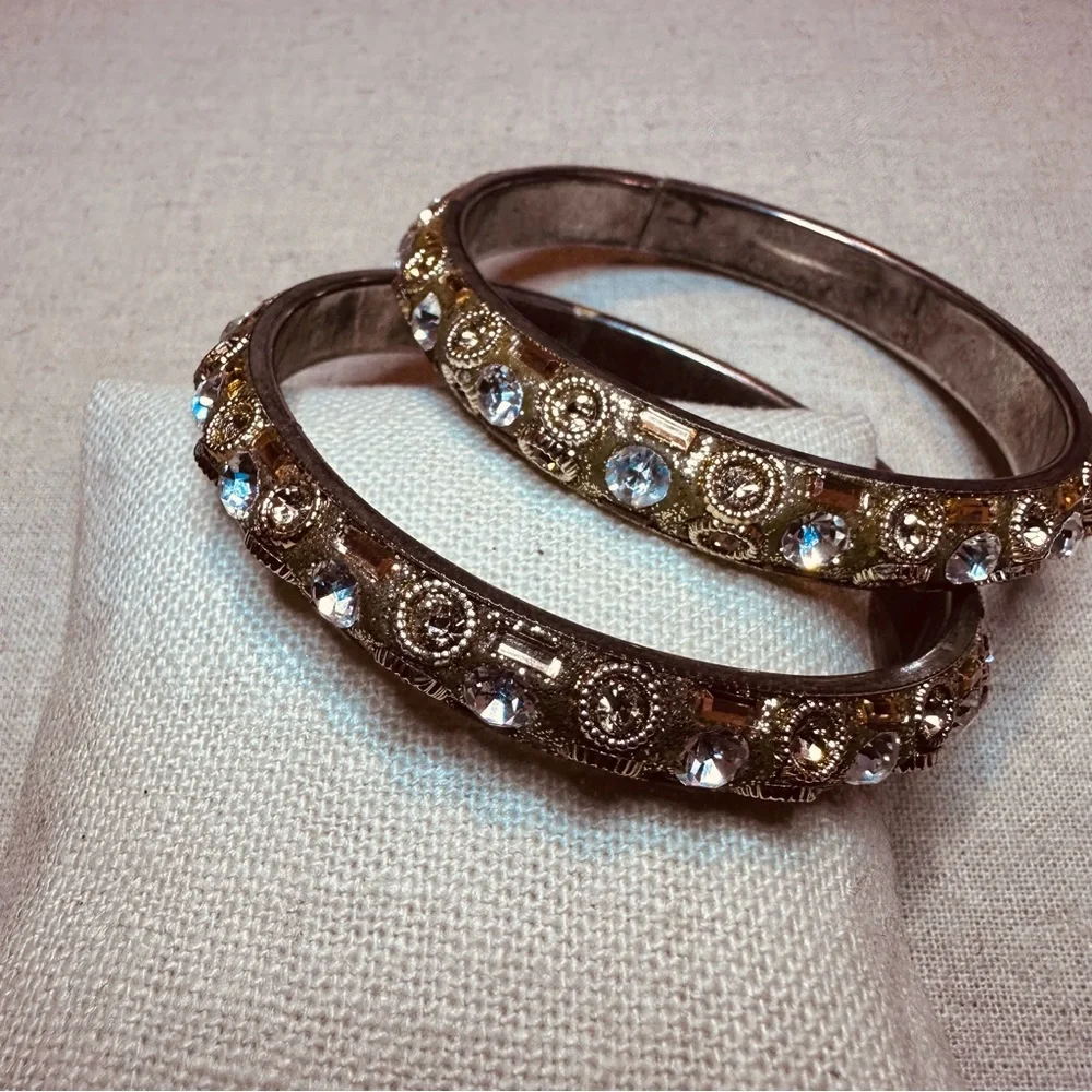 Chamak By Priya | Bracelet | Pair Narrow Crystal Bracelets in Gold